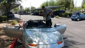 Windshield Replacement Mesa AZ â Fast Mobile Service 2 Applying urethane during windshield replacement on a Porsche Boxster in Mesa AZ