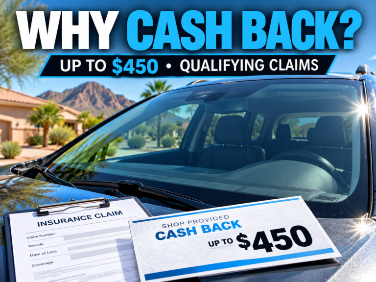 Arizona windshield replacement cash-back promotion with insurance claim paperwork and up to $450 incentive