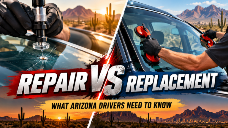 Windshield chip repair compared with complete windshield replacement in Arizona.