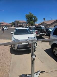 Static Camera Calibration 3 ADAS calibration being performed after windshield replacement on a 2018 Toyota Highlander in Mesa, Arizona using professional calibration equipment.