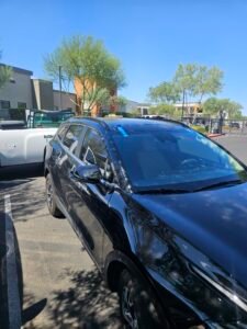 Kia Windshield Replacement | 1st Shot Auto Glass 4 New windshield installed on a 2025 Kia Sportage during a mobile windshield replacement in Gilbert, Arizona.