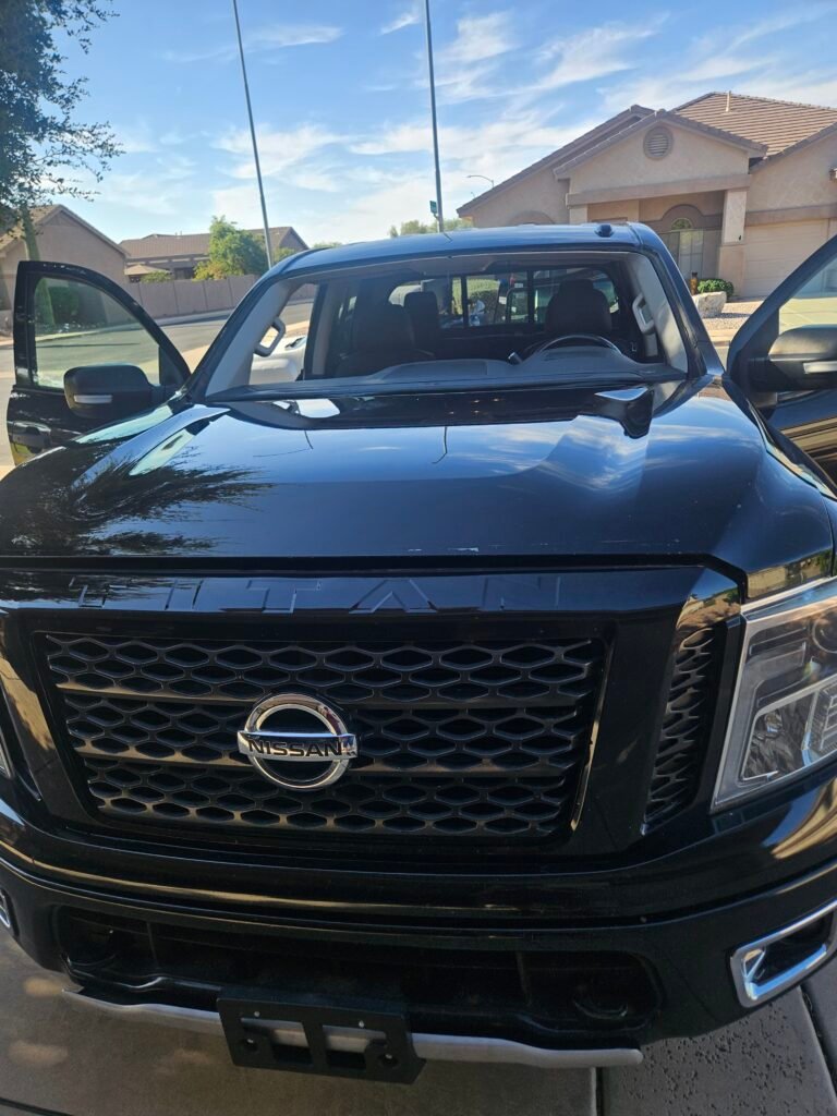 2017 Nissan Titan with the damaged windshield removed during mobile windshield replacement